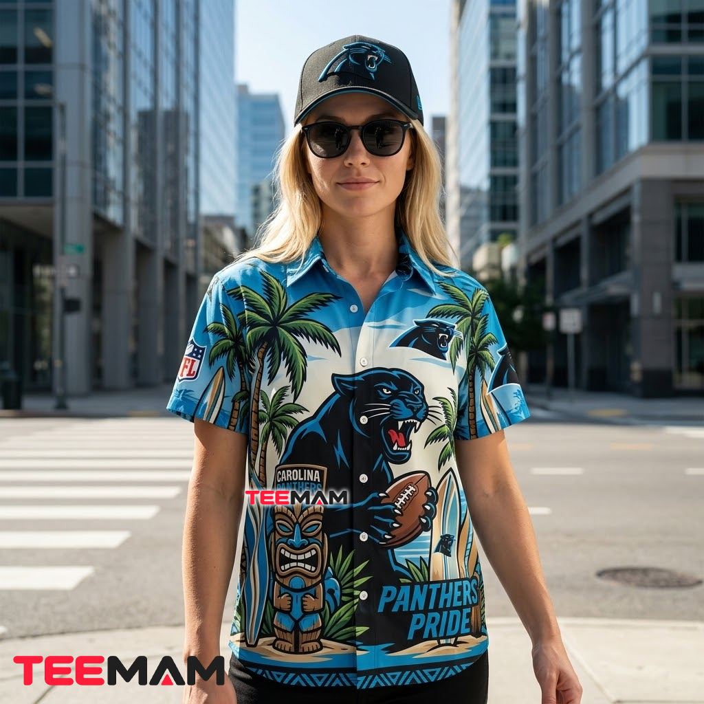 Carolina Panthers Hawaiian Shirt Tiki Mascot Back Carolina Panthers Hawaiian Shirt Tiki Mascot Back