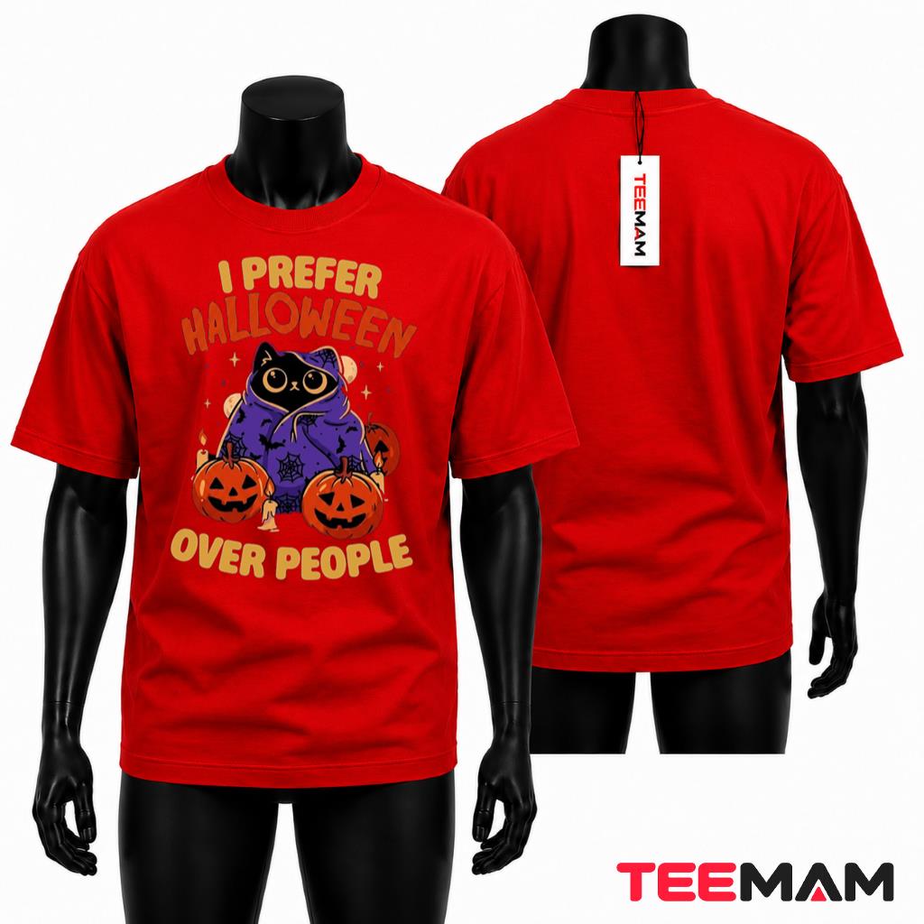 Cat Halloween T-Shirt Prefer Over People Pumpkin