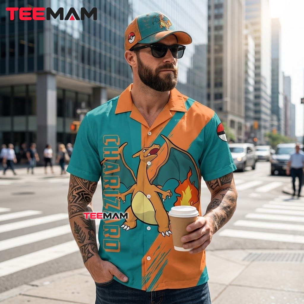 Charizard Pokemon Hawaiian Shirt Fire Dragon Print Back Charizard Pokemon Hawaiian Shirt Fire Dragon Print Back