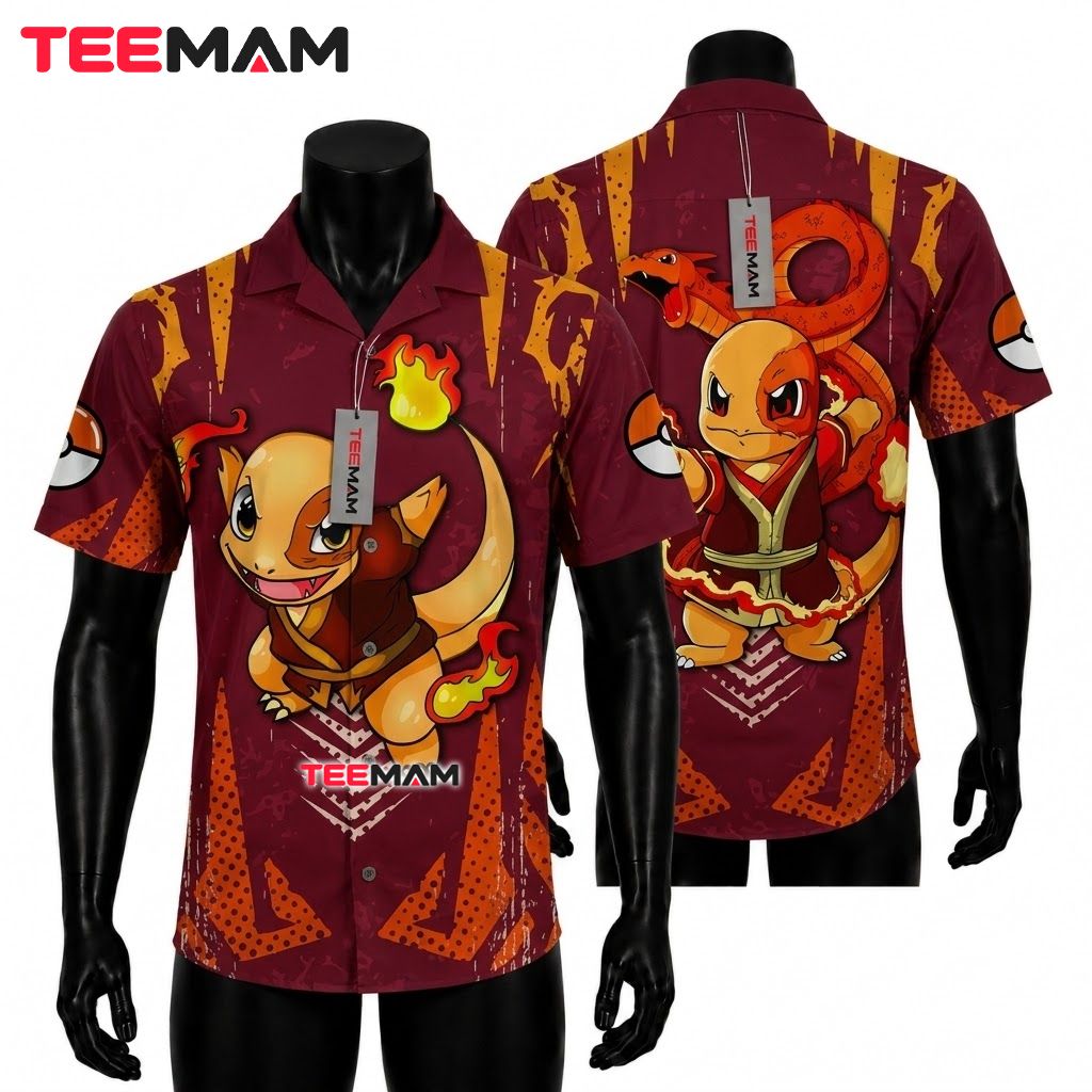 Charmander Pokemon Hawaiian Shirt Fire Flame Maroon Front