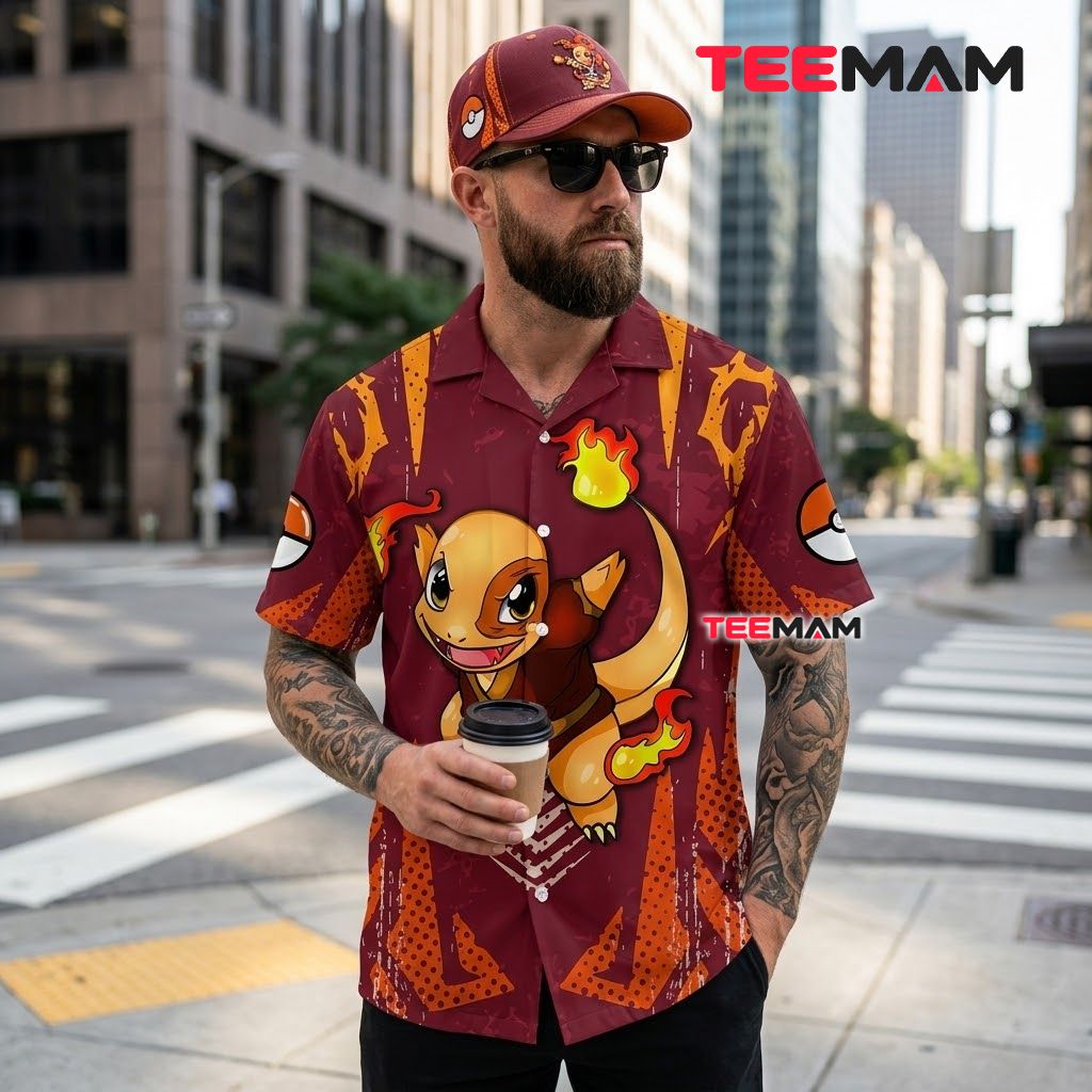 Charmander Pokemon Hawaiian Shirt Fire Flame Maroon Back Charmander Pokemon Hawaiian Shirt Fire Flame Maroon Back