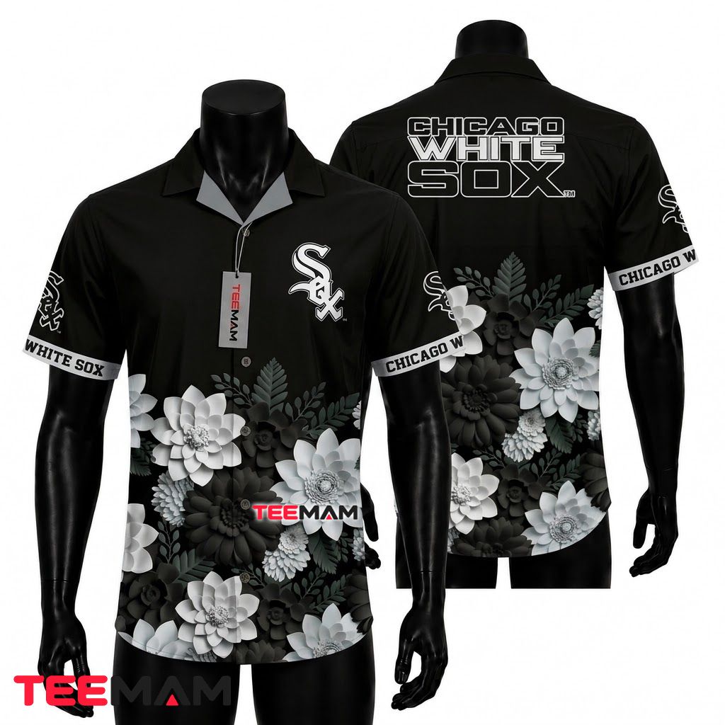 Chicago White Sox Hawaiian Shirt Black White Floral Front