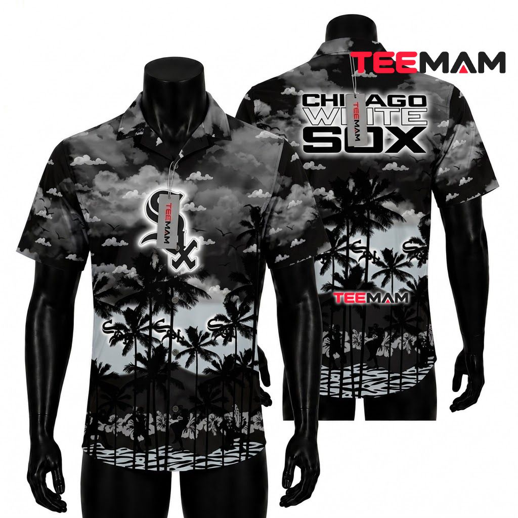 Chicago White Sox Hawaiian Shirt Monochrome Silhouette Front