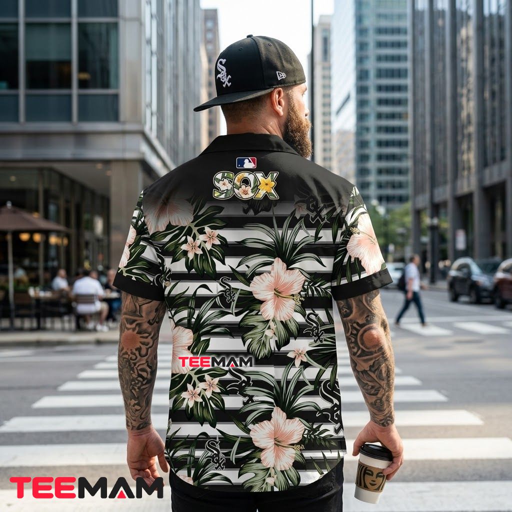 Chicago White Sox Hawaiian Shirt Striped Pink Hibiscus Version 3 Chicago White Sox Hawaiian Shirt Striped Pink Hibiscus Version 3