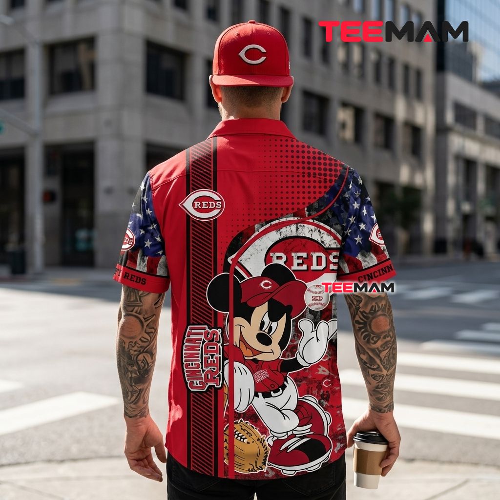 Cincinnati Reds Button Up Shirt Mickey Mouse Baseball Print Version 3 Cincinnati Reds Button Up Shirt Mickey Mouse Baseball Print Version 3