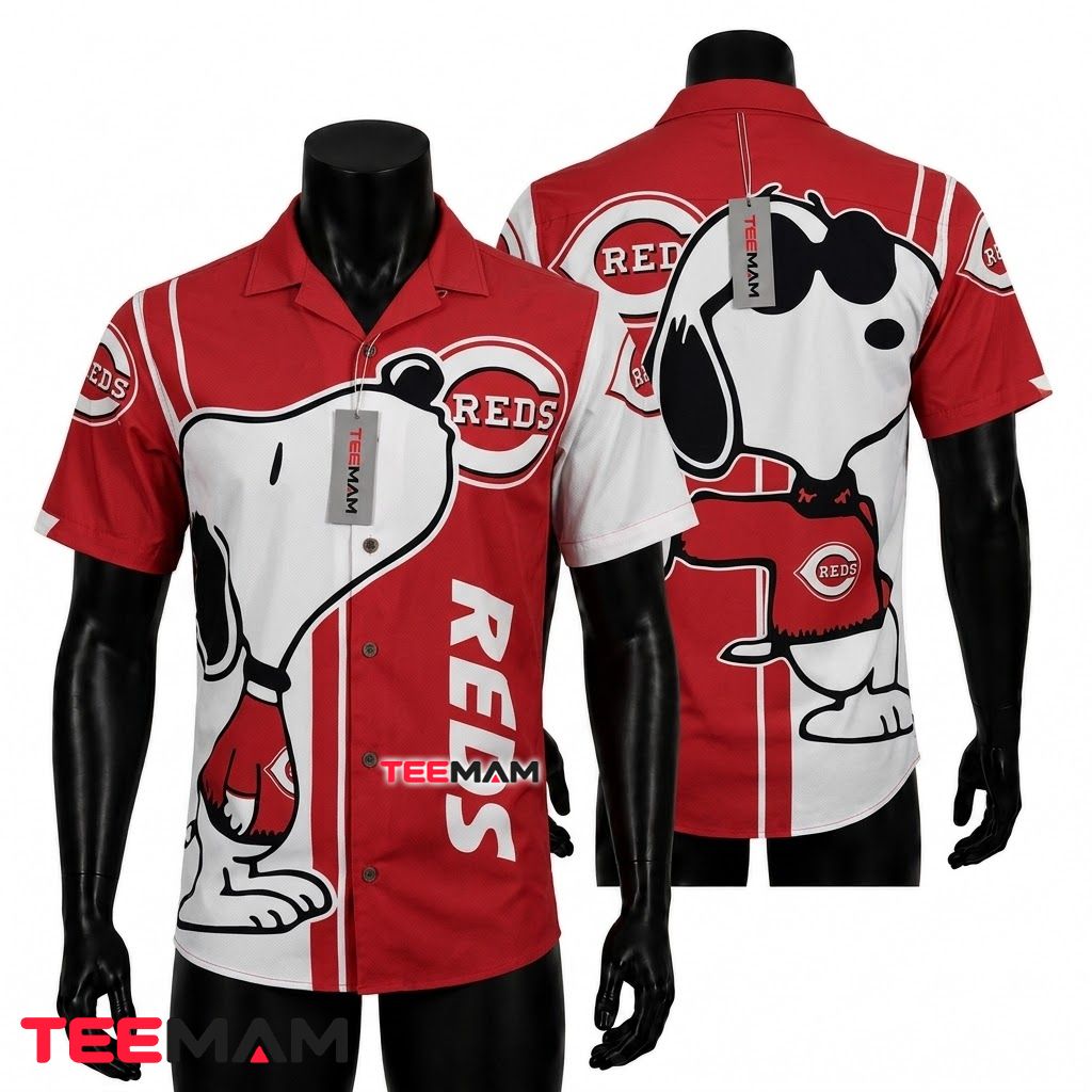 Cincinnati Reds Button Up Shirt Snoopy Characters Front