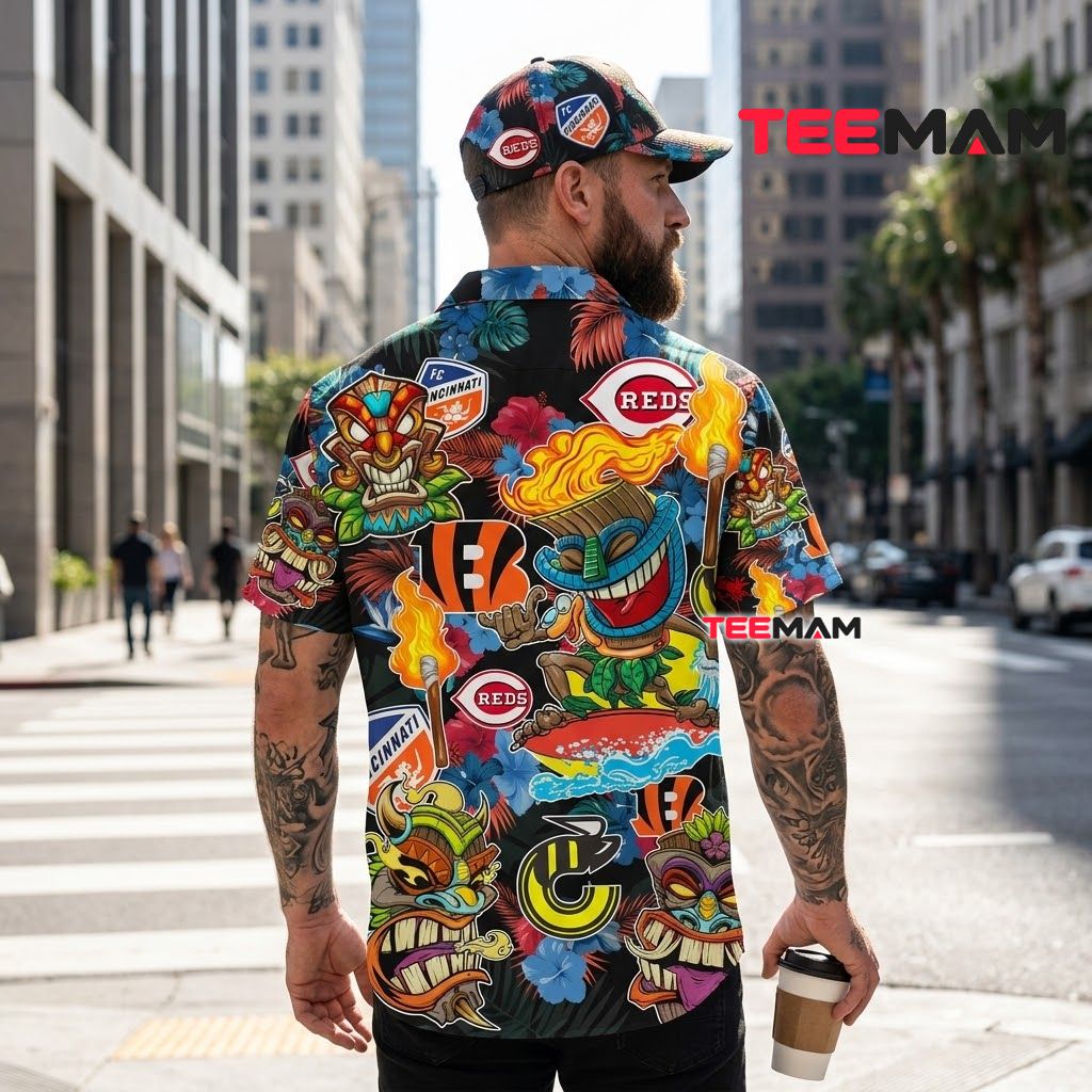 Cincinnati Reds Button Up Shirt Tiki Mask Torch Fire Version 3 Cincinnati Reds Button Up Shirt Tiki Mask Torch Fire Version 3