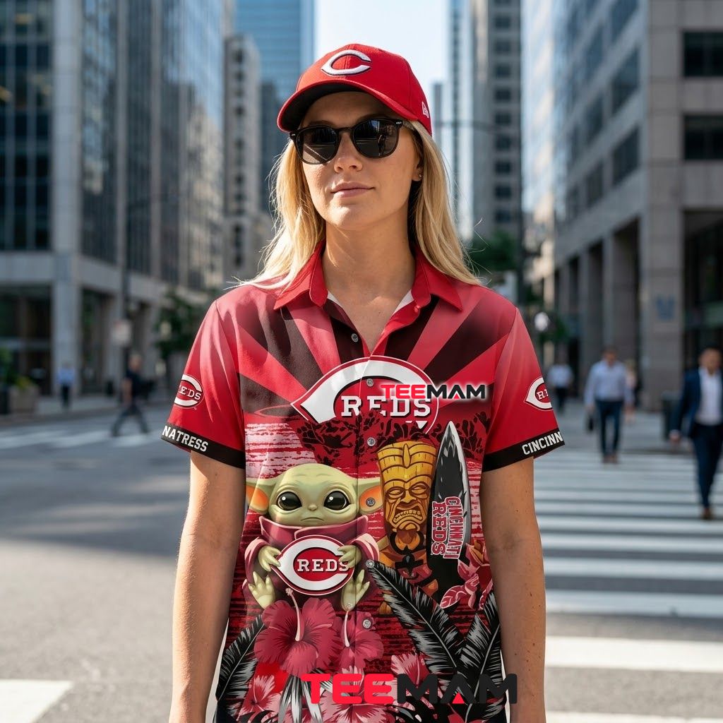 Cincinnati Reds Hawaiian Shirt Baby Yoda Tiki Surfboard Back Cincinnati Reds Hawaiian Shirt Baby Yoda Tiki Surfboard Back