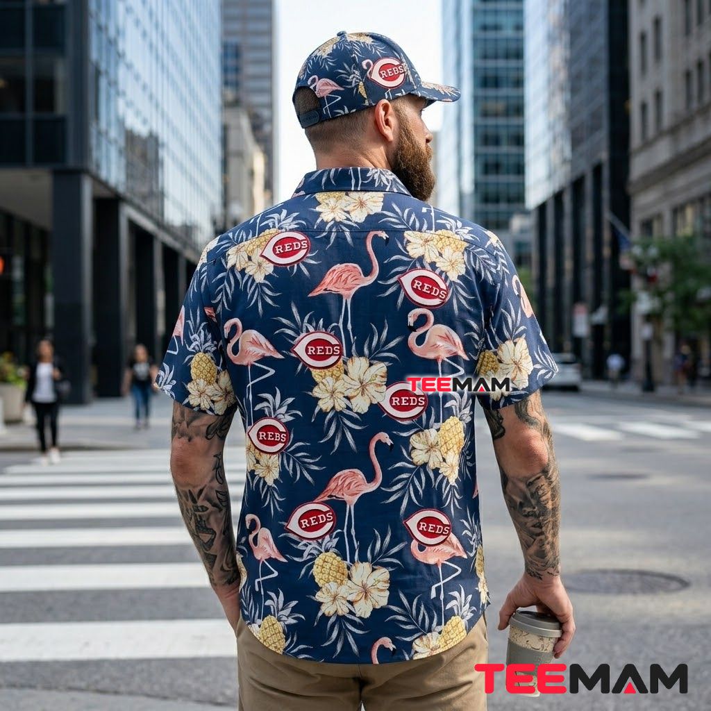 Cincinnati Reds Hawaiian Shirt Flamingo Pineapple Navy Version 3 Cincinnati Reds Hawaiian Shirt Flamingo Pineapple Navy Version 3