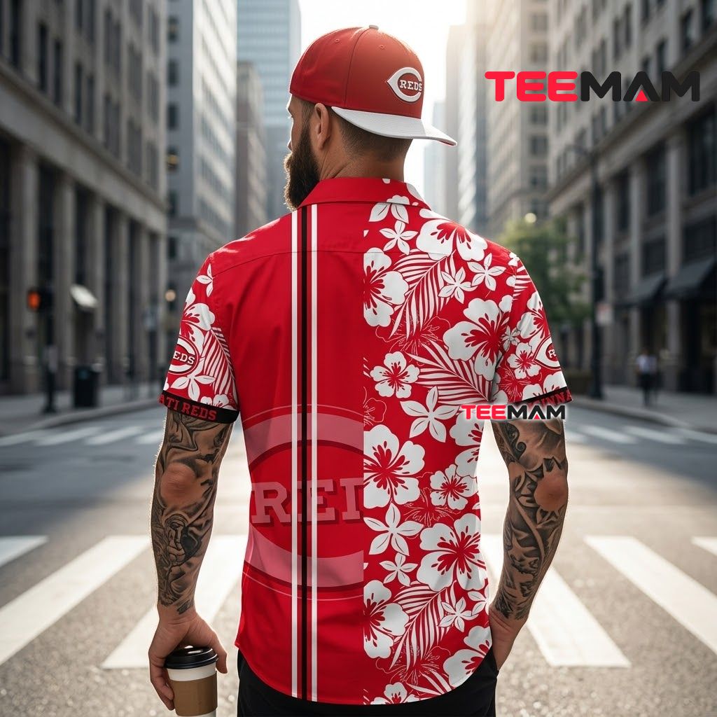 Cincinnati Reds Hawaiian Shirt Hibiscus Stripe Emblem Version 3 Cincinnati Reds Hawaiian Shirt Hibiscus Stripe Emblem Version 3