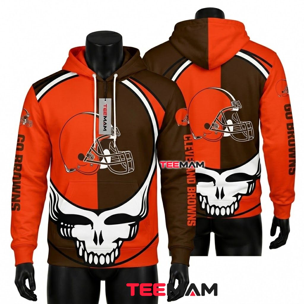 Cleveland Browns 3D Hoodie Grateful Dead Skull Logo Front