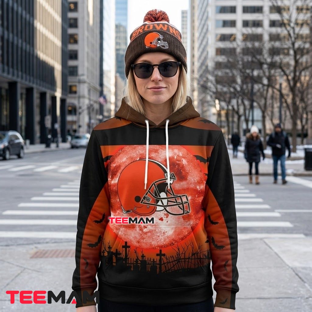 Cleveland Browns 3D Hoodie Halloween Full Moon Graveyard Back Cleveland Browns 3D Hoodie Halloween Full Moon Graveyard Back
