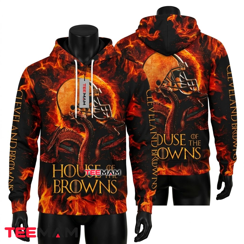 Cleveland Browns 3D Hoodie House Of Fire Dragon Front