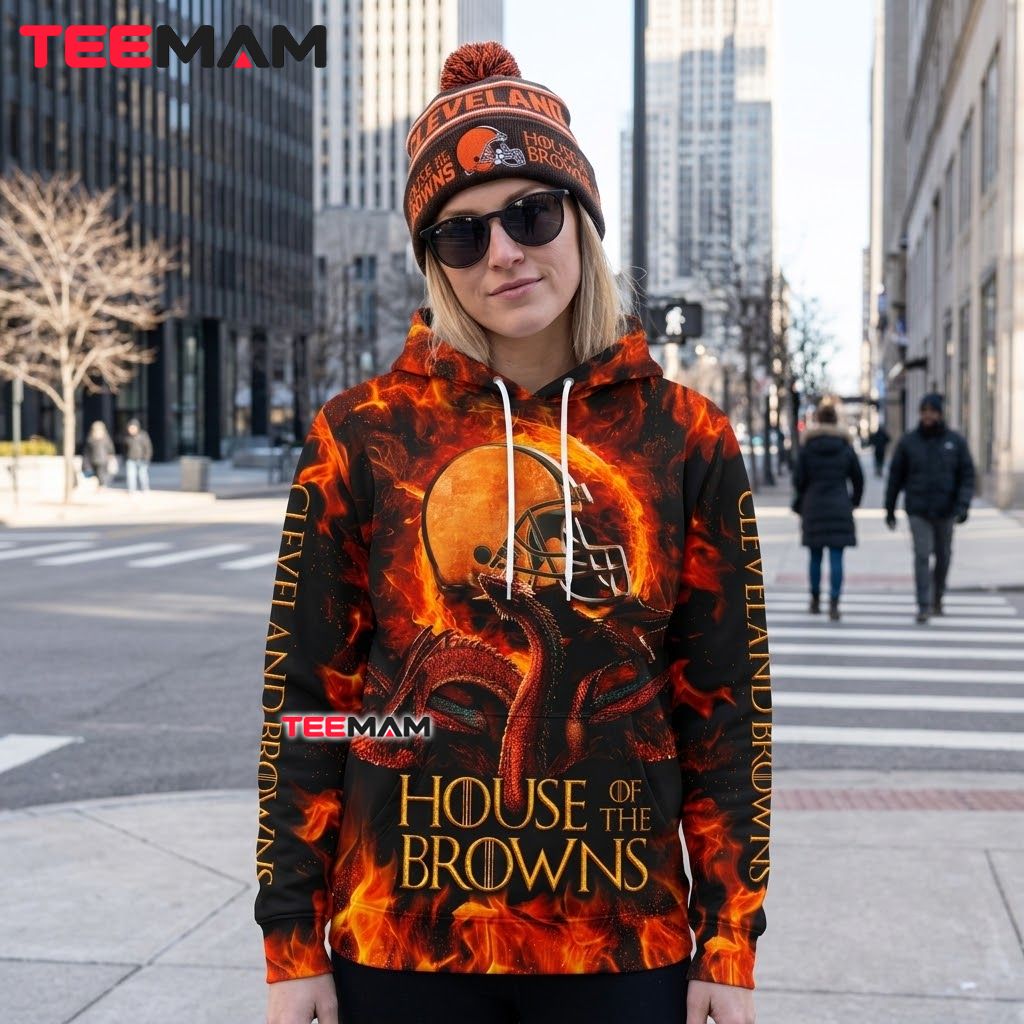 Cleveland Browns 3D Hoodie House Of Fire Dragon Back Cleveland Browns 3D Hoodie House Of Fire Dragon Back