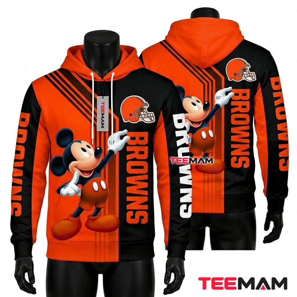 Cleveland Browns 3D Hoodie Mickey Mouse Dabbing Pose Front