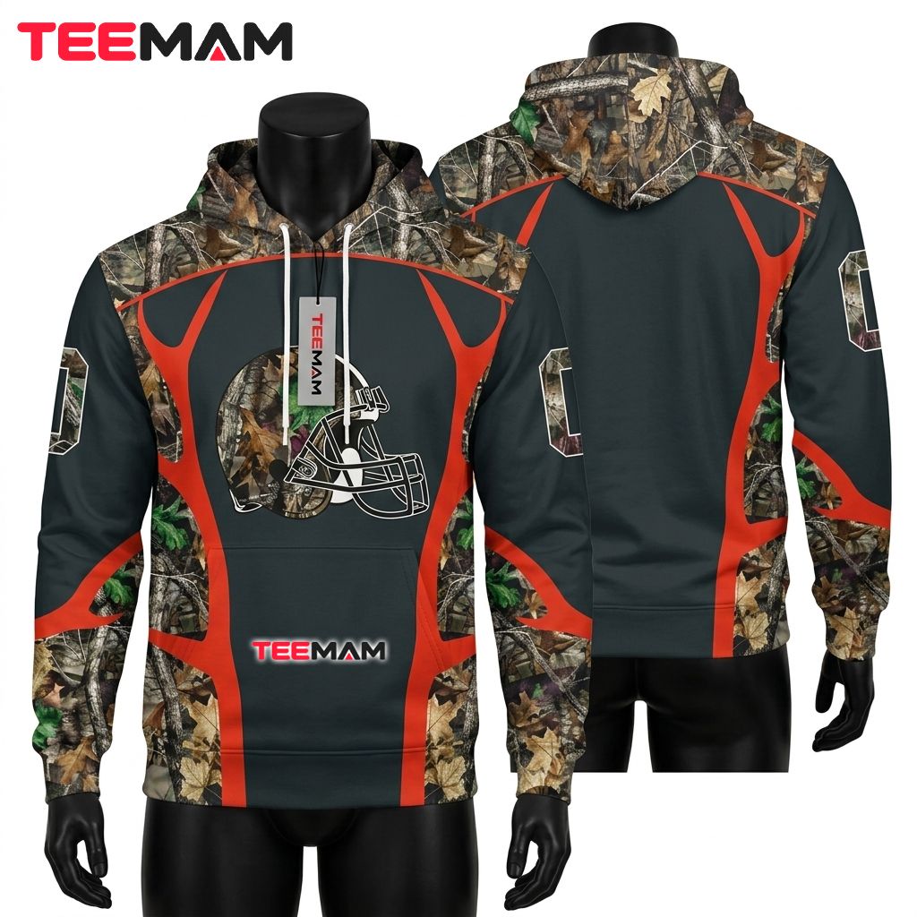Cleveland Browns 3D Hoodie Realtree Camo Panel Zip Up Front