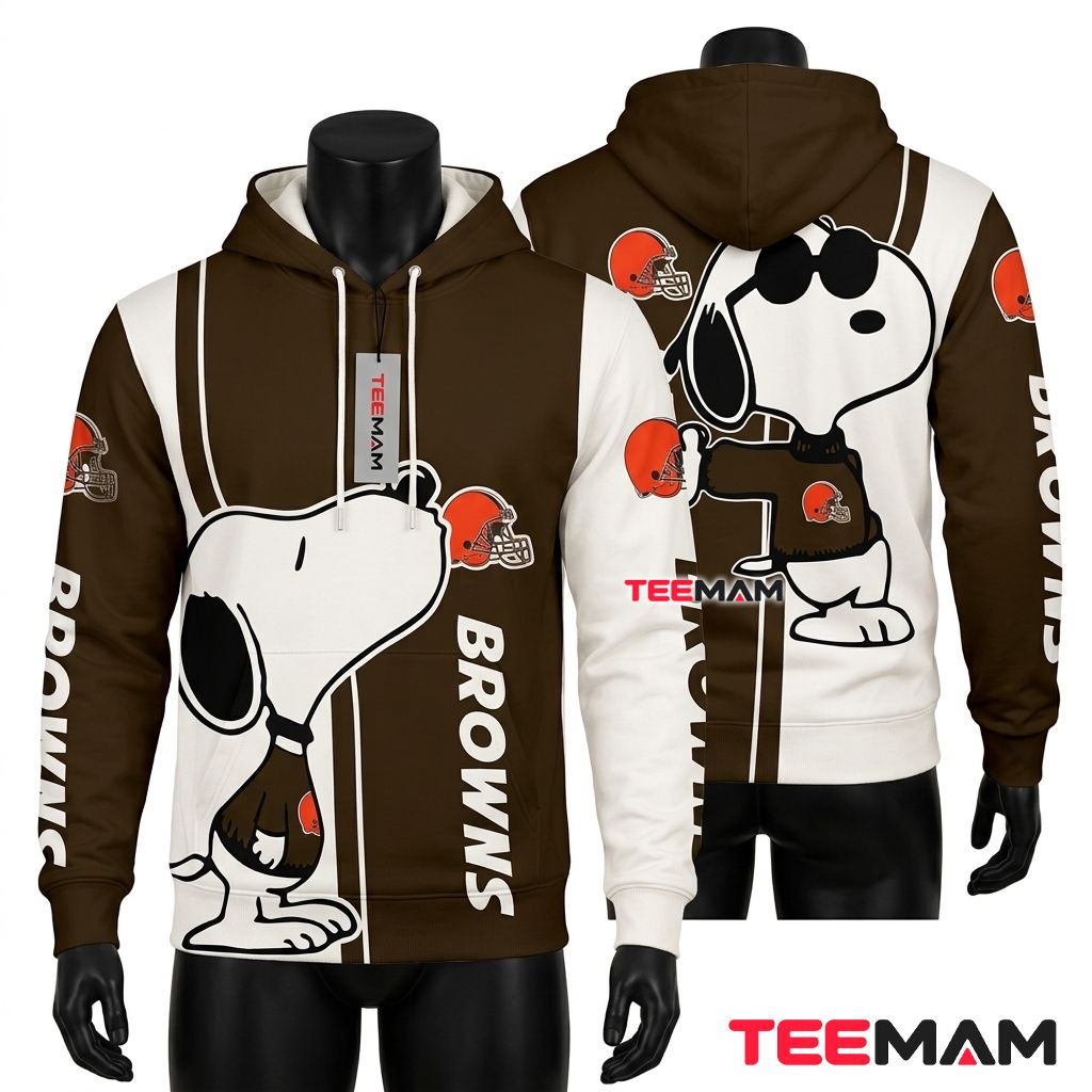 Cleveland Browns 3D Hoodie Snoopy Split Two Tone Front