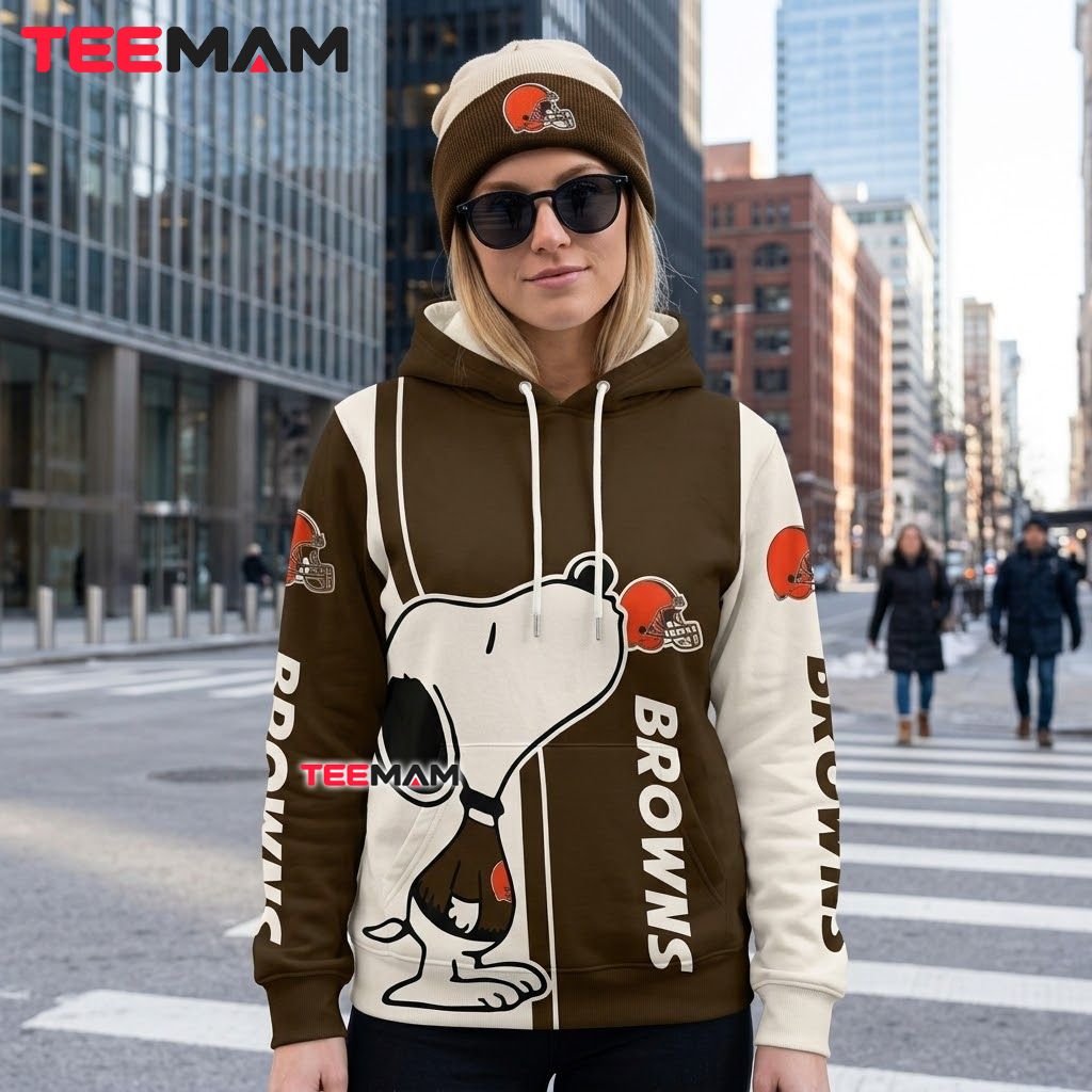 Cleveland Browns 3D Hoodie Snoopy Split Two Tone Back Cleveland Browns 3D Hoodie Snoopy Split Two Tone Back