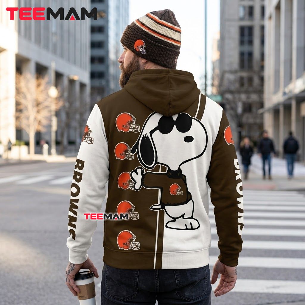 Cleveland Browns 3D Hoodie Snoopy Split Two Tone Version 3 Cleveland Browns 3D Hoodie Snoopy Split Two Tone Version 3