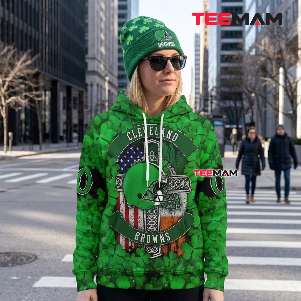 Cleveland Browns 3D Hoodie St Patrick Day Shamrock Celtic Back Cleveland Browns 3D Hoodie St Patrick Day Shamrock Celtic Back