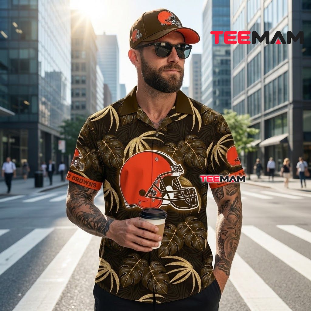 Cleveland Browns Aloha Shirt Golden Monstera Back Cleveland Browns Aloha Shirt Golden Monstera Back