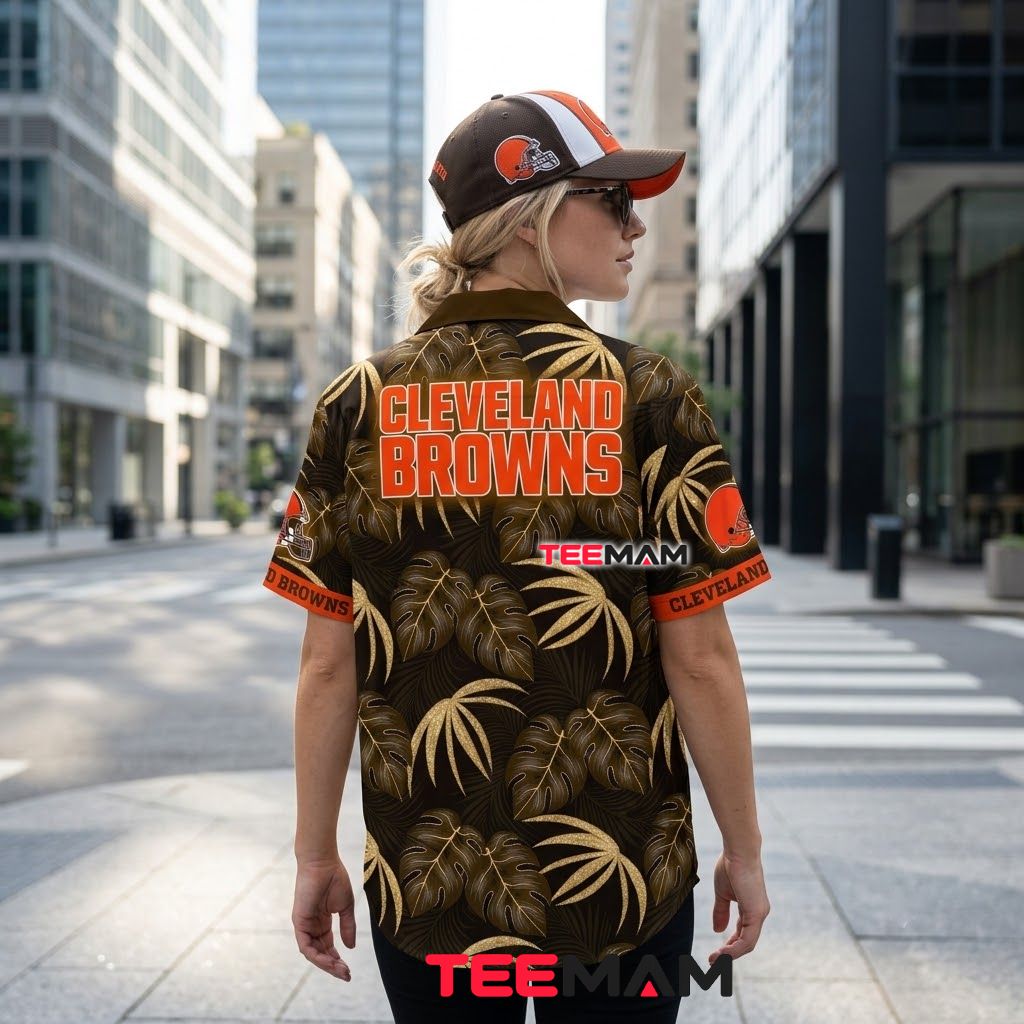 Cleveland Browns Aloha Shirt Golden Monstera Version 3 Cleveland Browns Aloha Shirt Golden Monstera Version 3