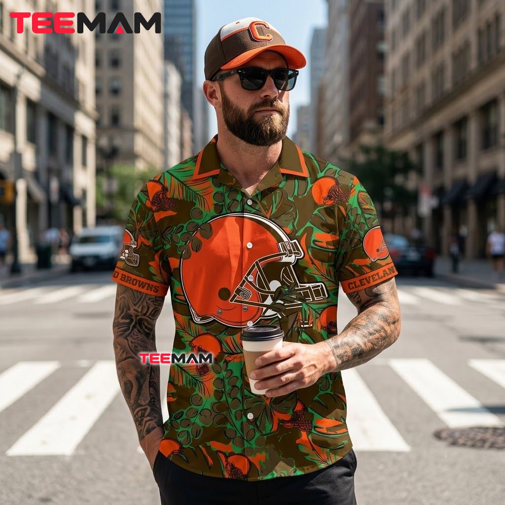 Cleveland Browns Aloha Shirt Green Camo Back Cleveland Browns Aloha Shirt Green Camo Back