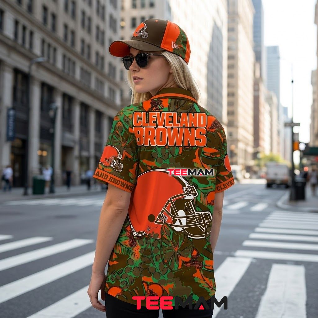 Cleveland Browns Aloha Shirt Green Camo Version 3 Cleveland Browns Aloha Shirt Green Camo Version 3