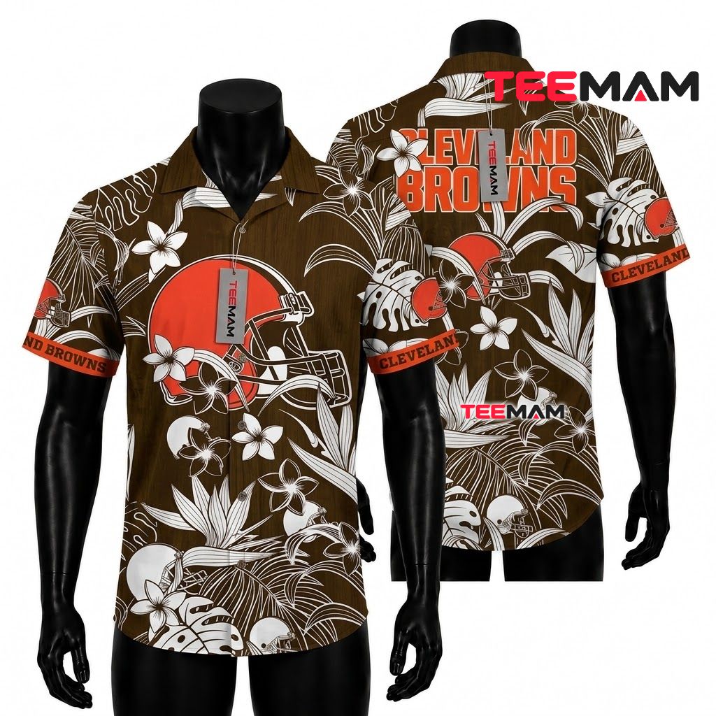 Cleveland Browns Aloha Shirt Plumeria Sketch Front