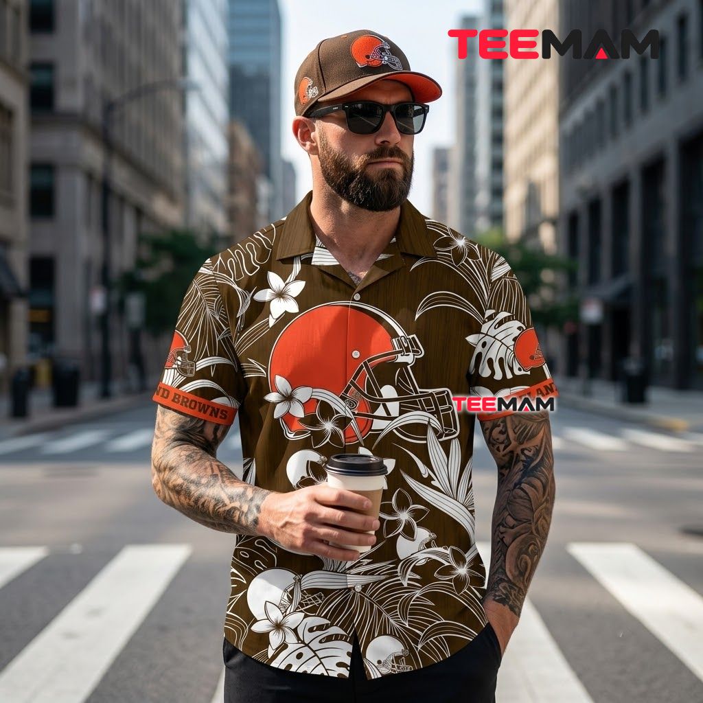 Cleveland Browns Aloha Shirt Plumeria Sketch Back Cleveland Browns Aloha Shirt Plumeria Sketch Back