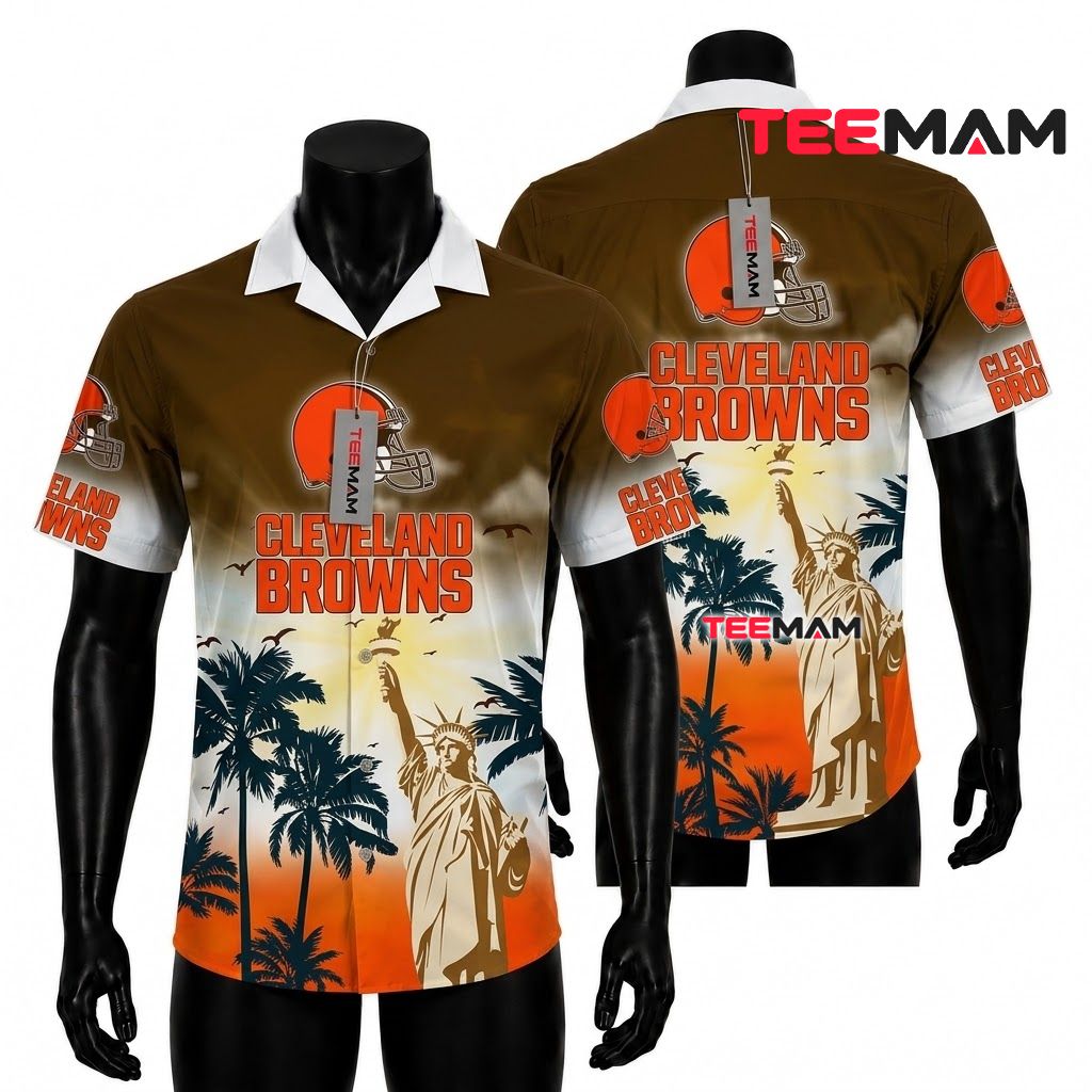 Cleveland Browns Aloha Shirt Statue Of Liberty Front