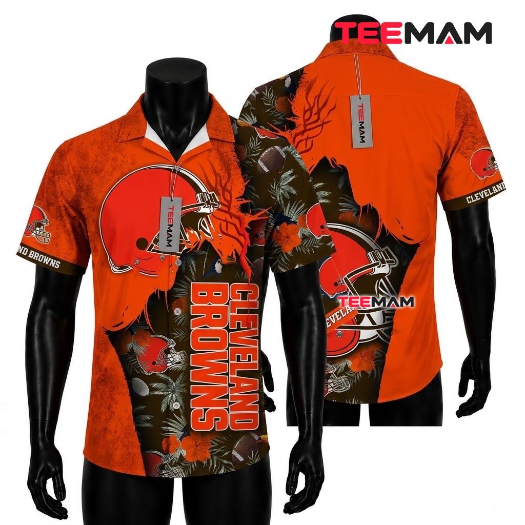 Cleveland Browns Button Up Shirt Bold Orange Front