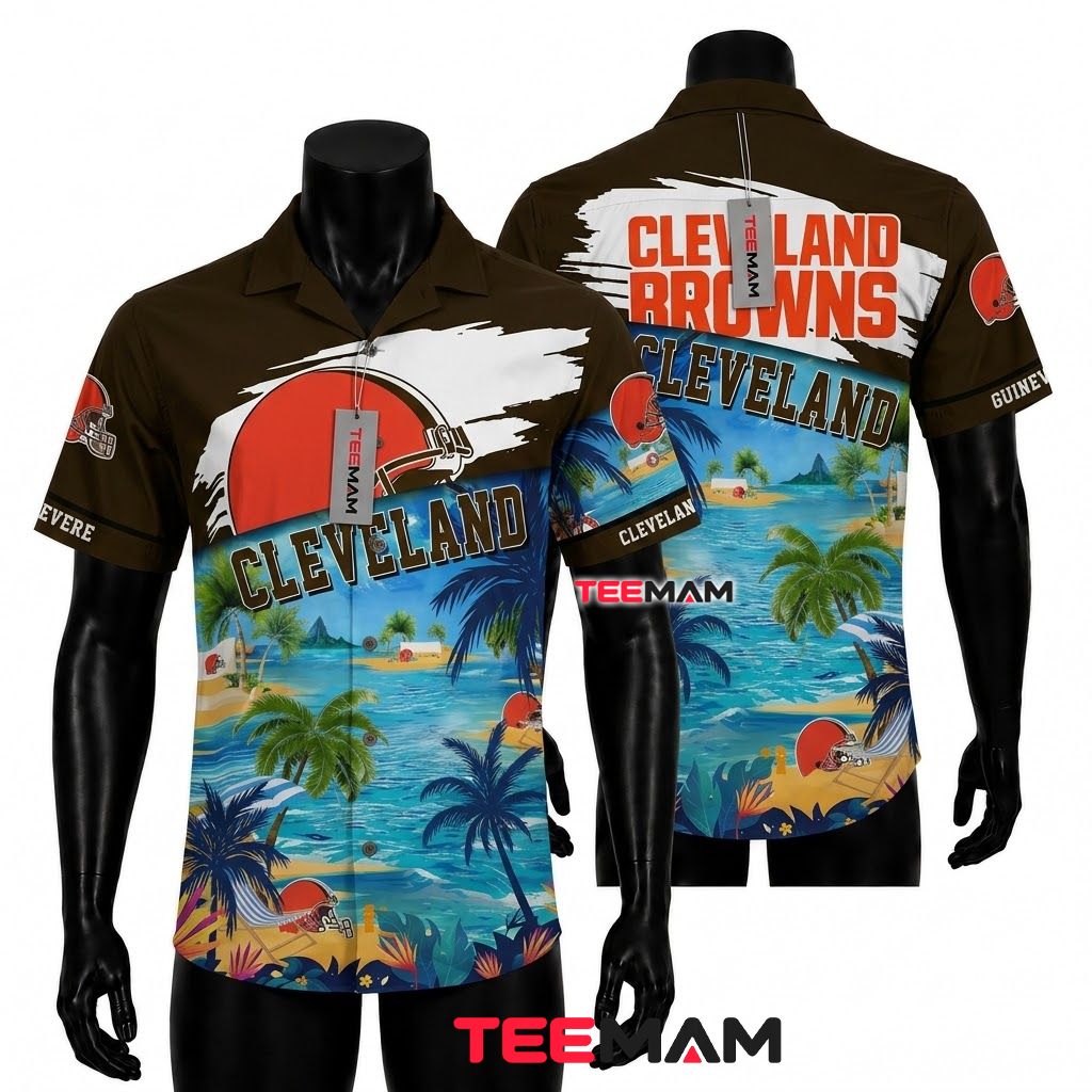 Cleveland Browns Button Up Shirt Custom Ocean Scenery Front
