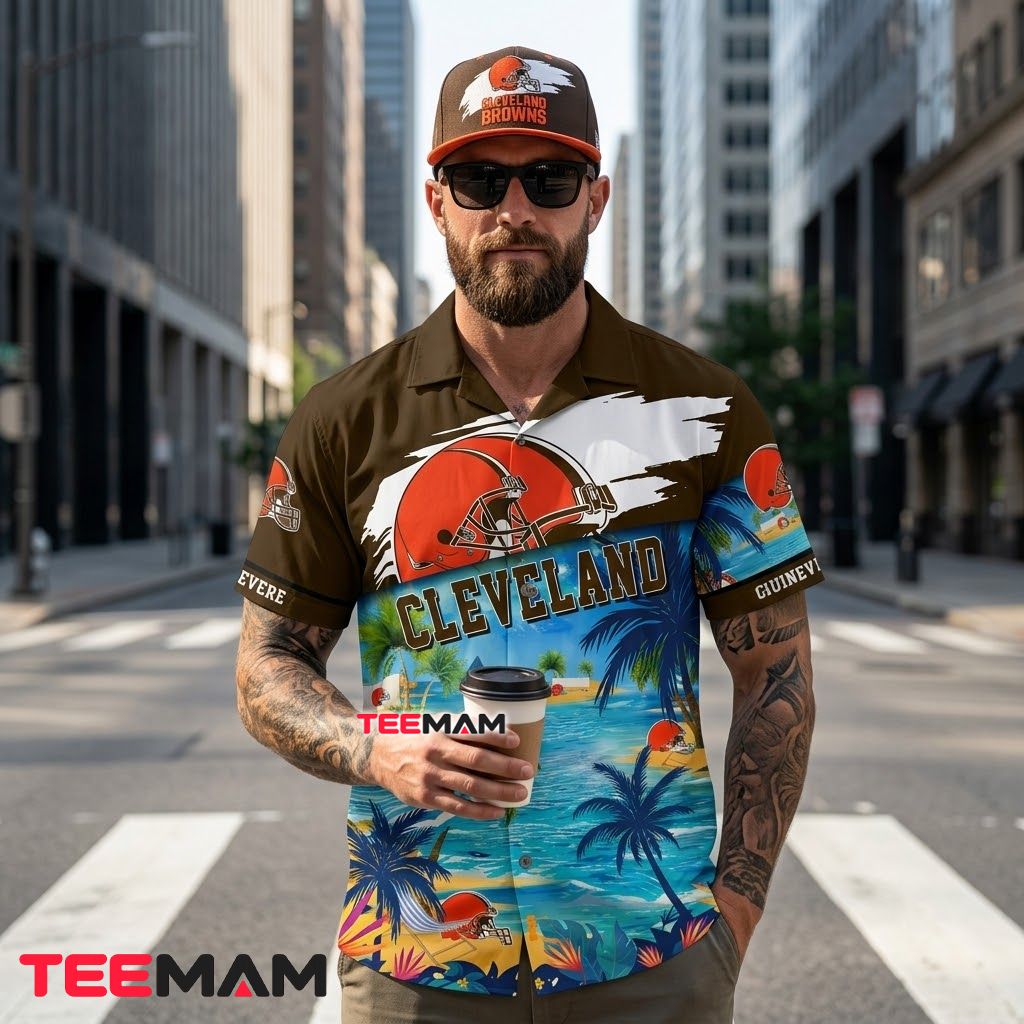 Cleveland Browns Button Up Shirt Custom Ocean Scenery Back Cleveland Browns Button Up Shirt Custom Ocean Scenery Back