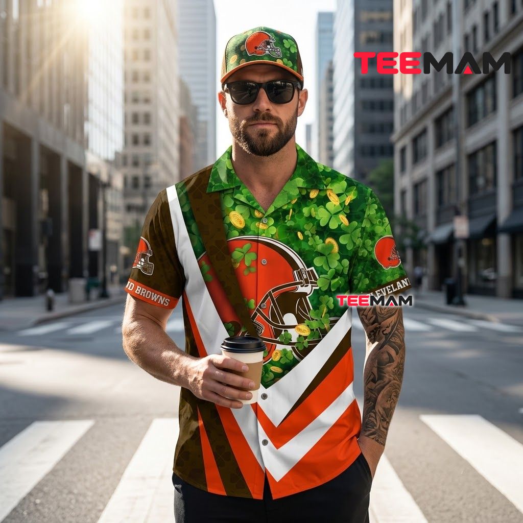Cleveland Browns Button Up Shirt Custom St. Patrick Back Cleveland Browns Button Up Shirt Custom St. Patrick Back