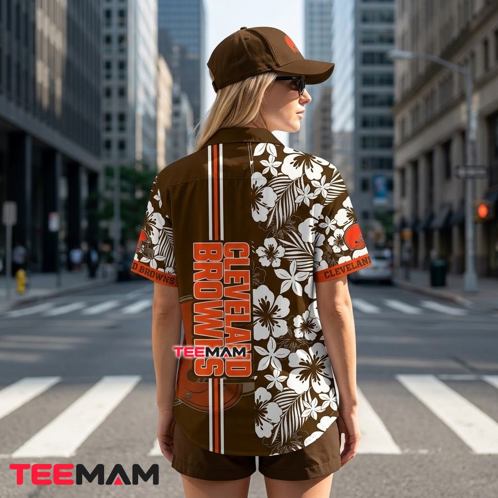 Cleveland Browns Button Up Shirt White Hibiscus Version 3 Cleveland Browns Button Up Shirt White Hibiscus Version 3