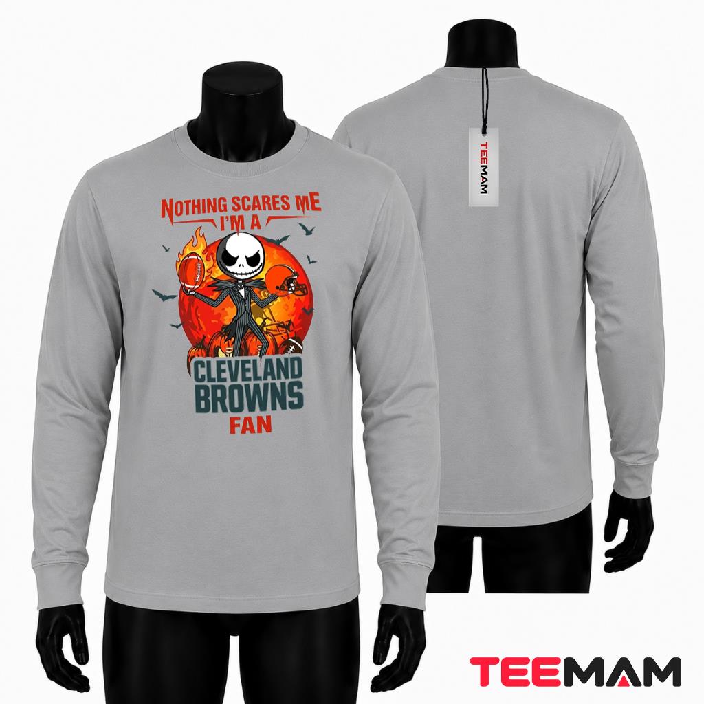 Cleveland Browns Fan Halloween Long Sleeve Jack Skellington Cleveland Browns Fan Halloween Long Sleeve Jack Skellington