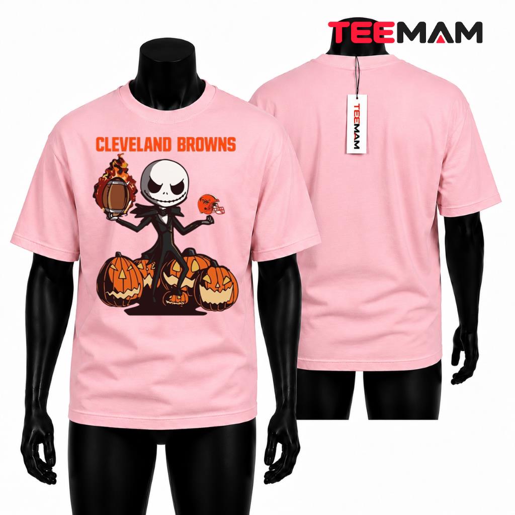 Cleveland Browns Halloween T-Shirt Jack Skellington Helmet
