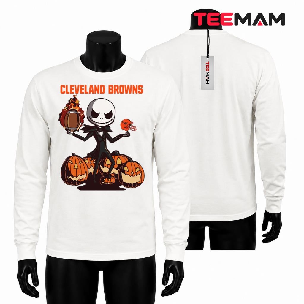 Cleveland Browns Halloween Long Sleeve Jack Skellington Helmet Cleveland Browns Halloween Long Sleeve Jack Skellington Helmet