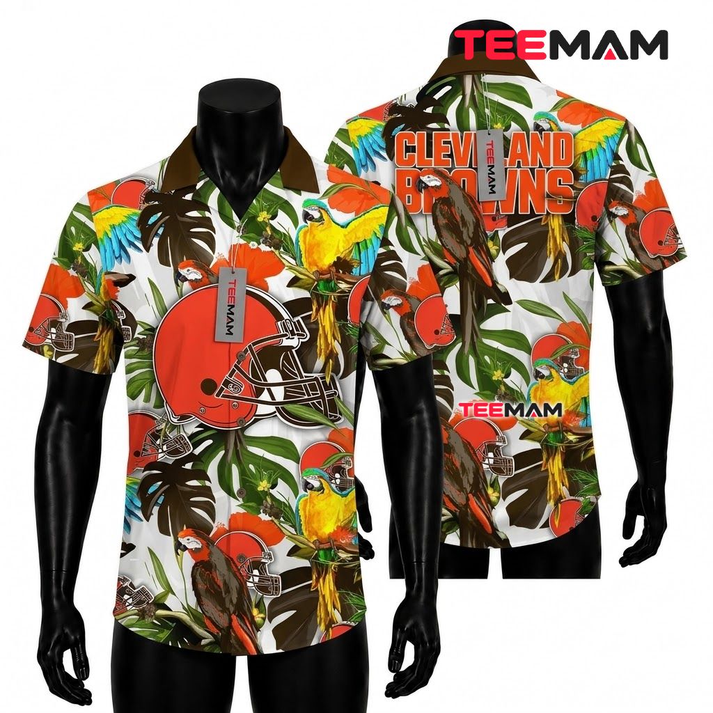 Cleveland Browns Hawaiian Shirt Colorful Parrot Front