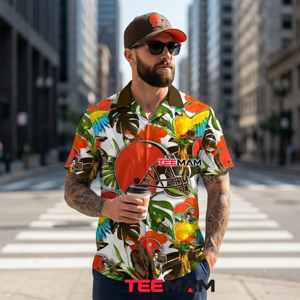 Cleveland Browns Hawaiian Shirt Colorful Parrot Back Cleveland Browns Hawaiian Shirt Colorful Parrot Back