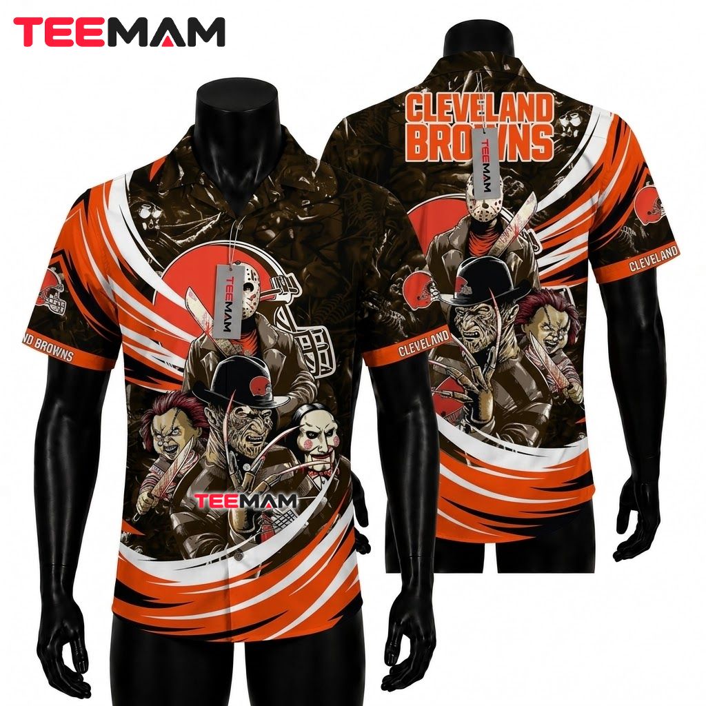Cleveland Browns Hawaiian Shirt Horror Characters Front