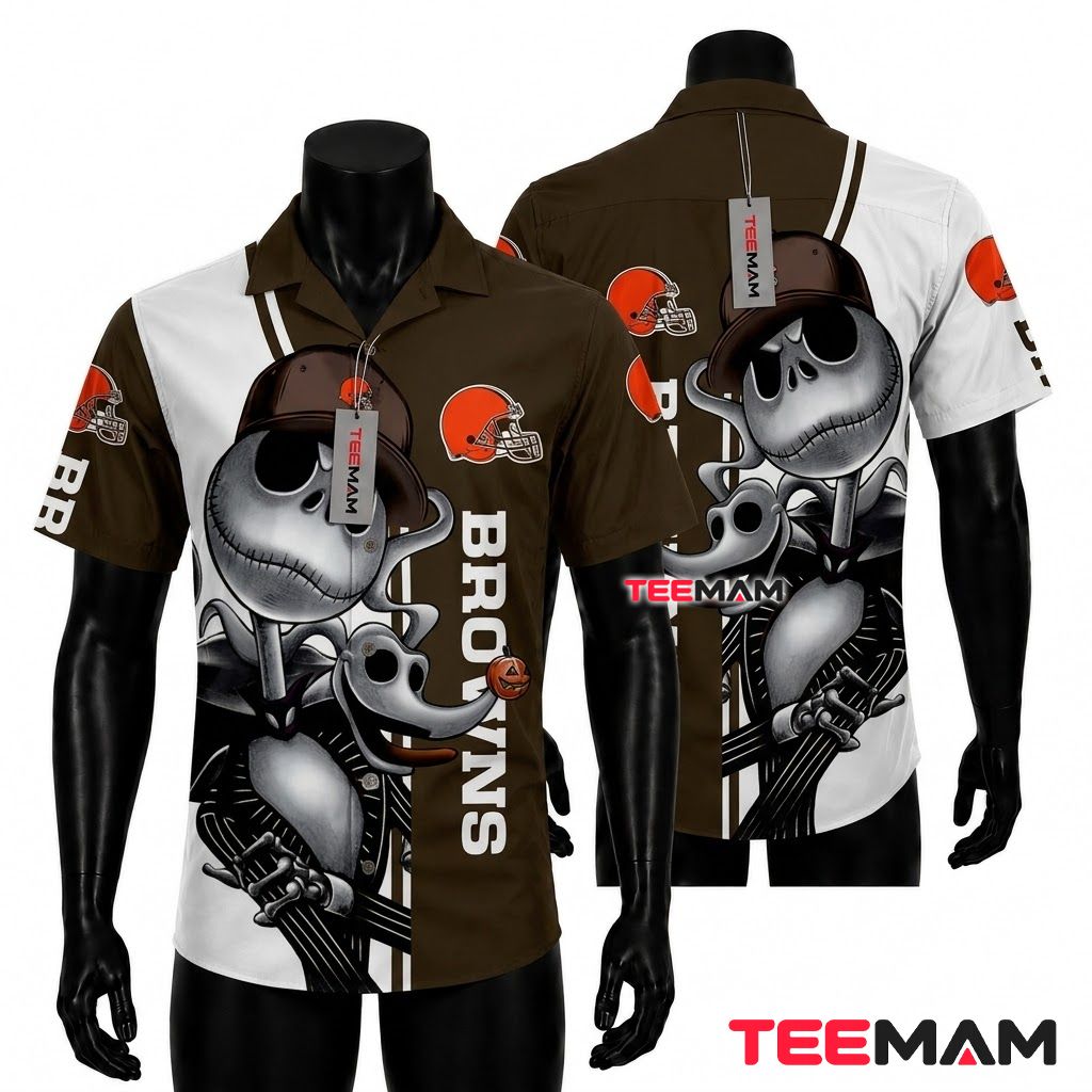 Cleveland Browns Hawaiian Shirt Jack Skellington Halloween Front