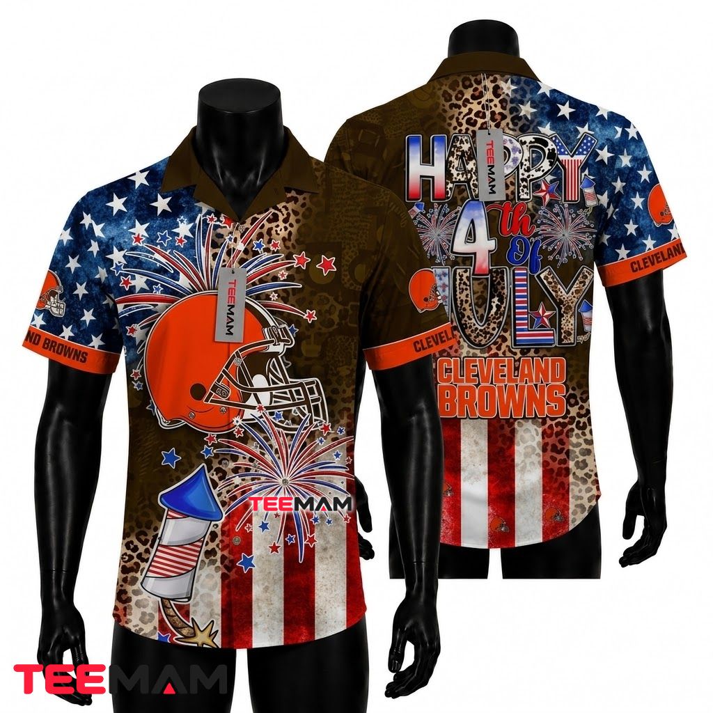 Cleveland Browns Hawaiian Shirt Leopard 4th Of July Front