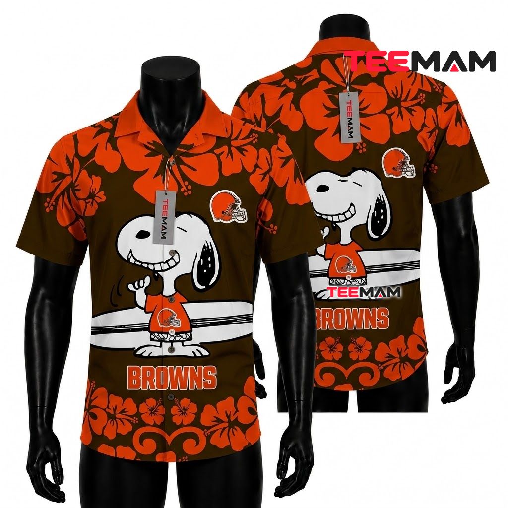 Cleveland Browns Hawaiian Shirt Snoopy Surfing Front