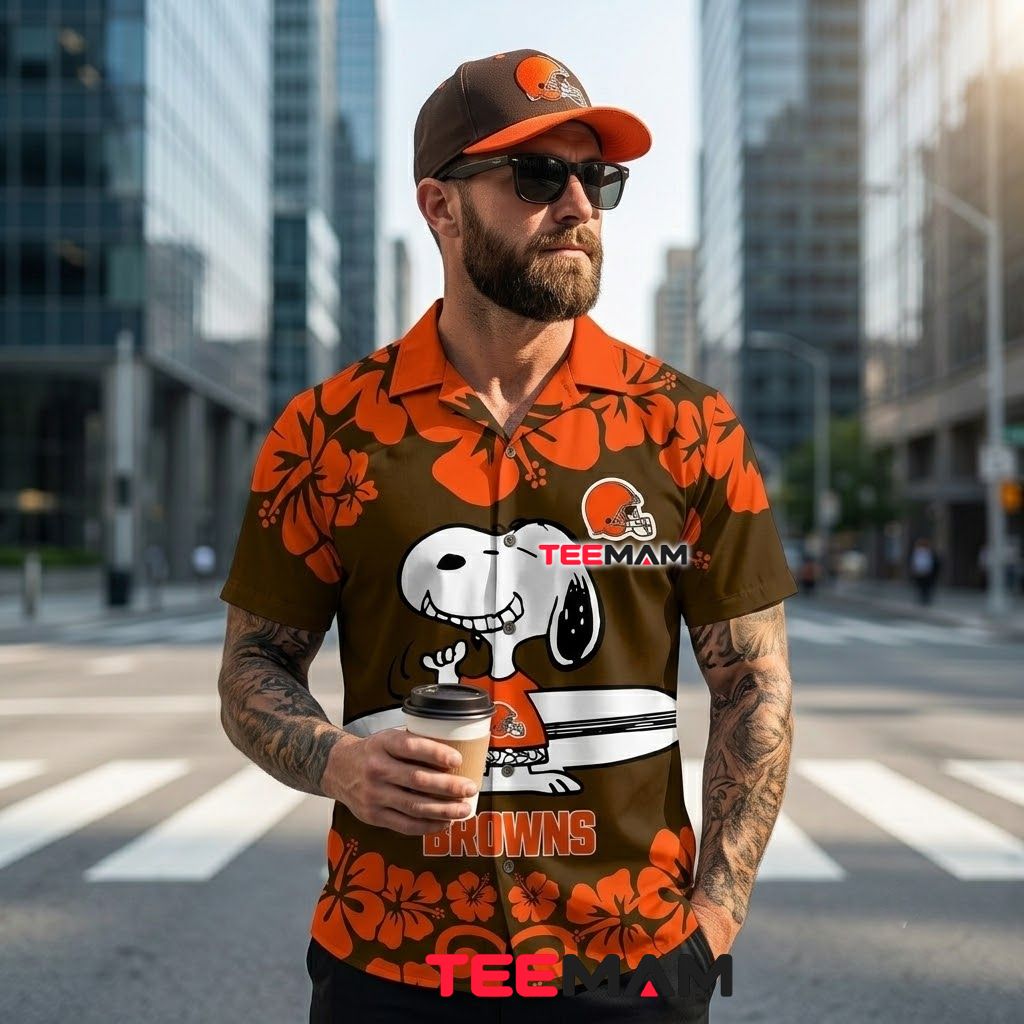 Cleveland Browns Hawaiian Shirt Snoopy Surfing Back Cleveland Browns Hawaiian Shirt Snoopy Surfing Back