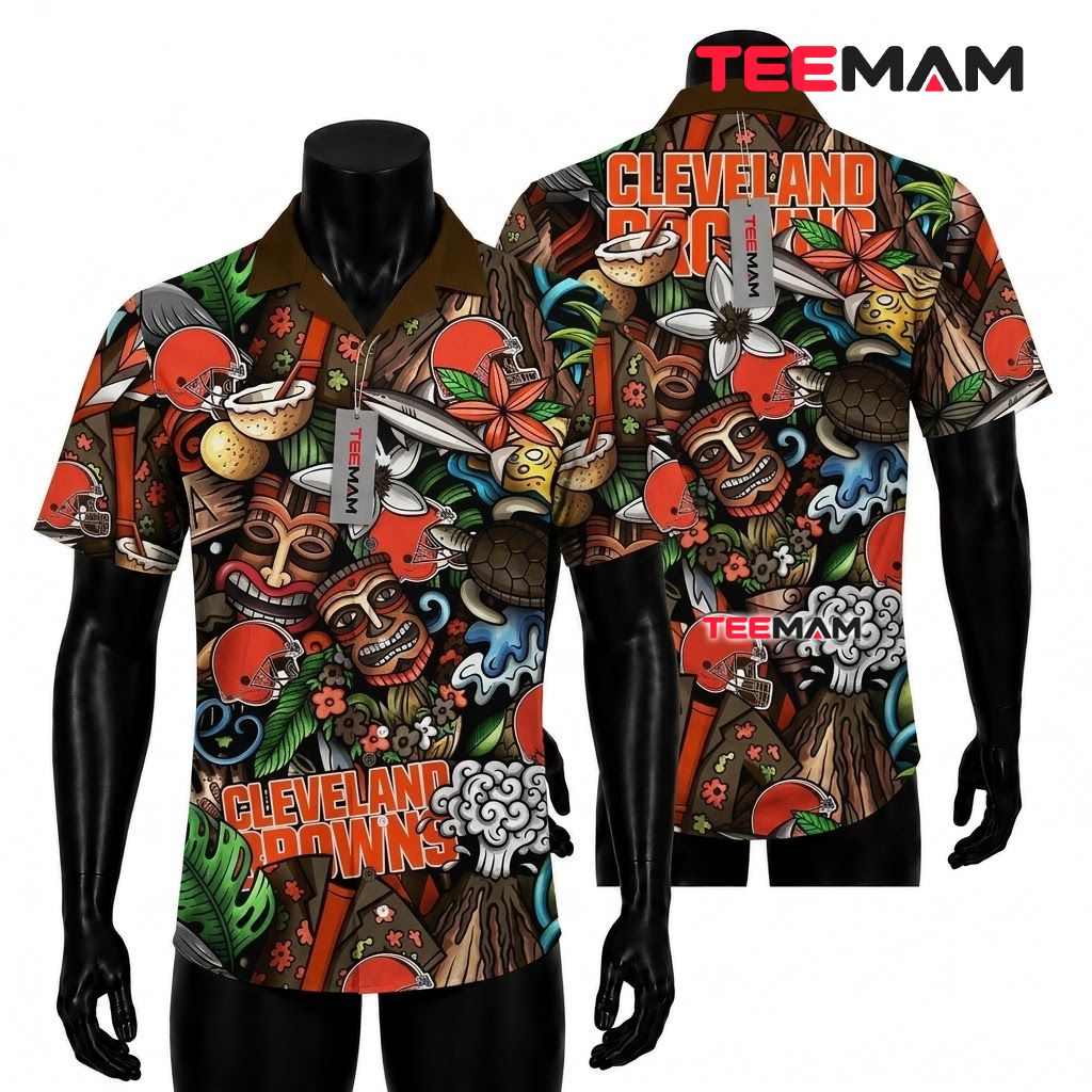 Cleveland Browns Hawaiian Shirt Tiki Turtle Front