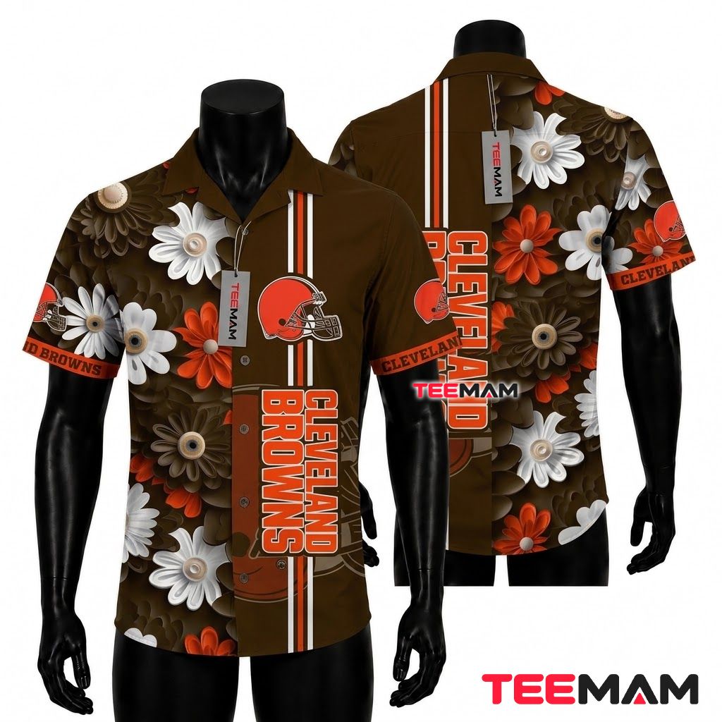 Cleveland Browns Tropical Shirt Daisy Stripe Front