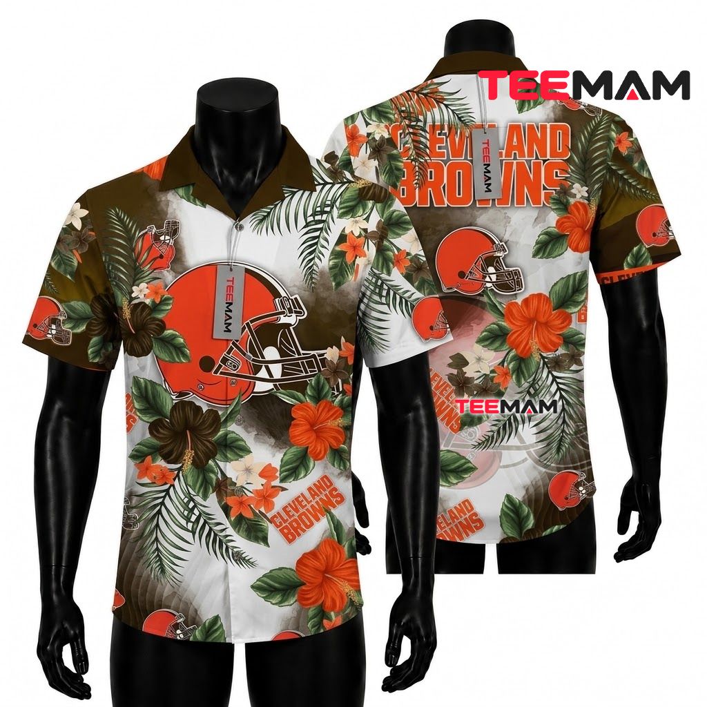 Cleveland Browns Tropical Shirt Orange Hibiscus Front