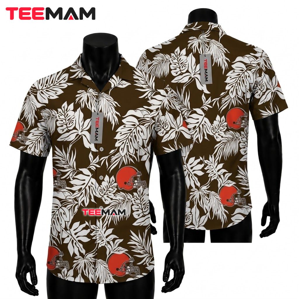 Cleveland Browns Tropical Shirt White Leaf Front